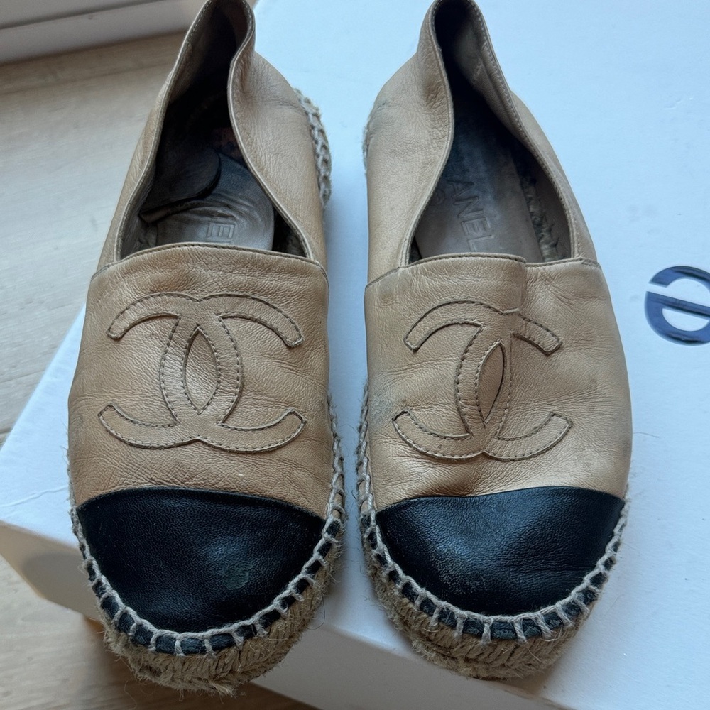 CHANEL Beige and Black Espadrilles
